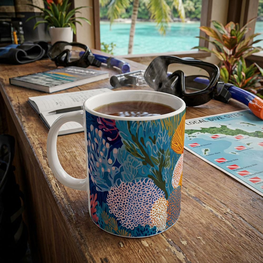 Ocean-Inspired Mug - Living Coral: Azure Bloom