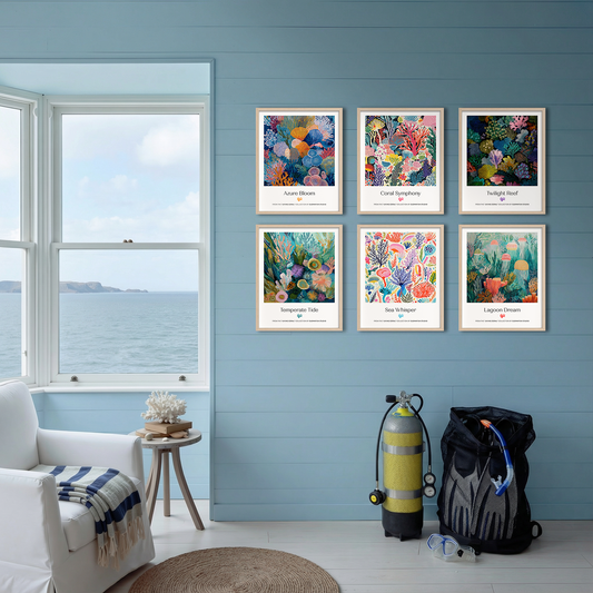 Premium Art Print - Living Coral: Azure Bloom