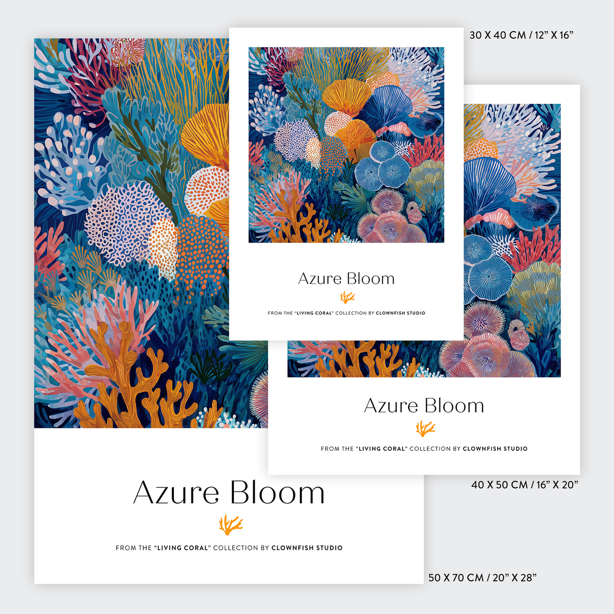 Premium Art Print - Living Coral: Azure Bloom