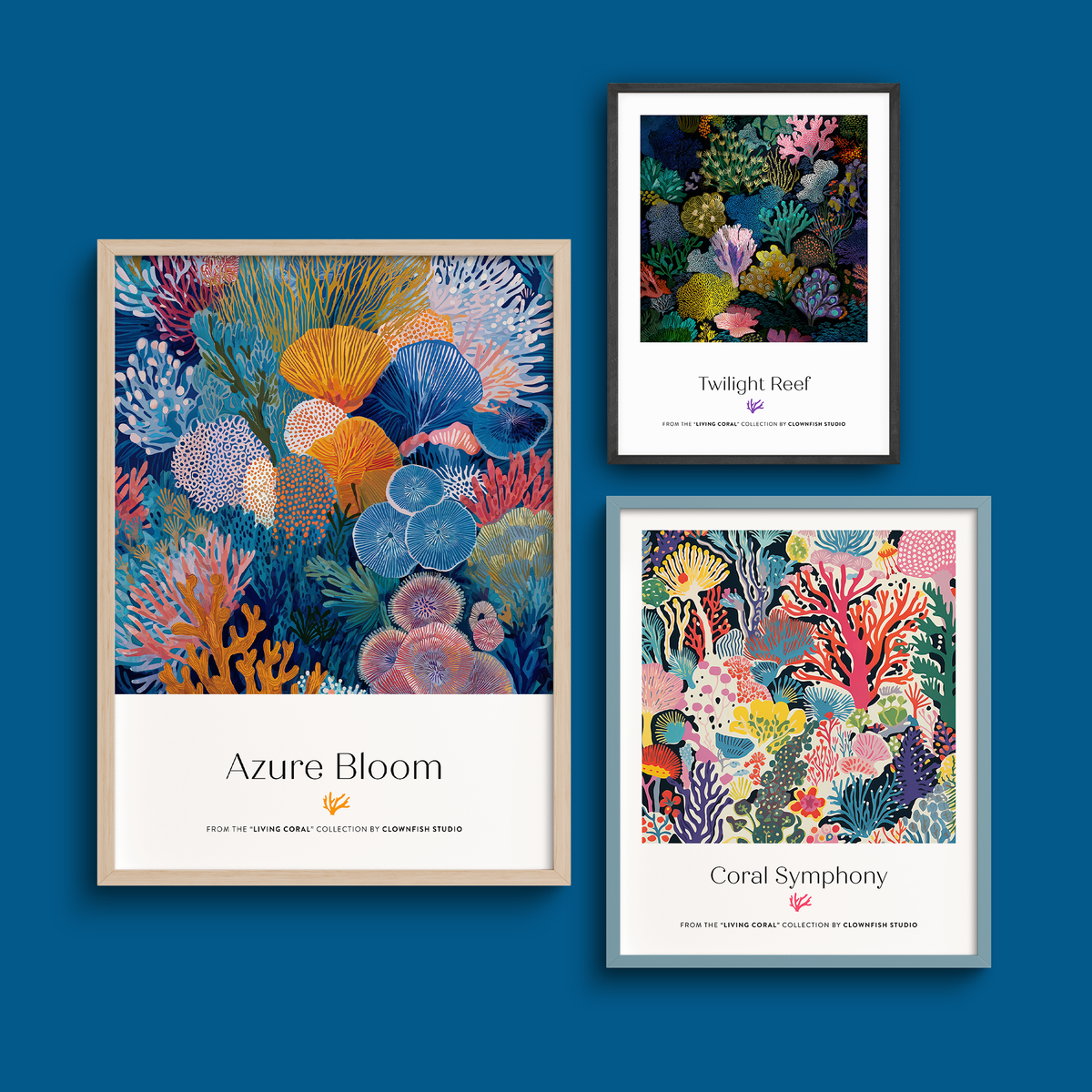 Premium Art Print - Living Coral: Azure Bloom