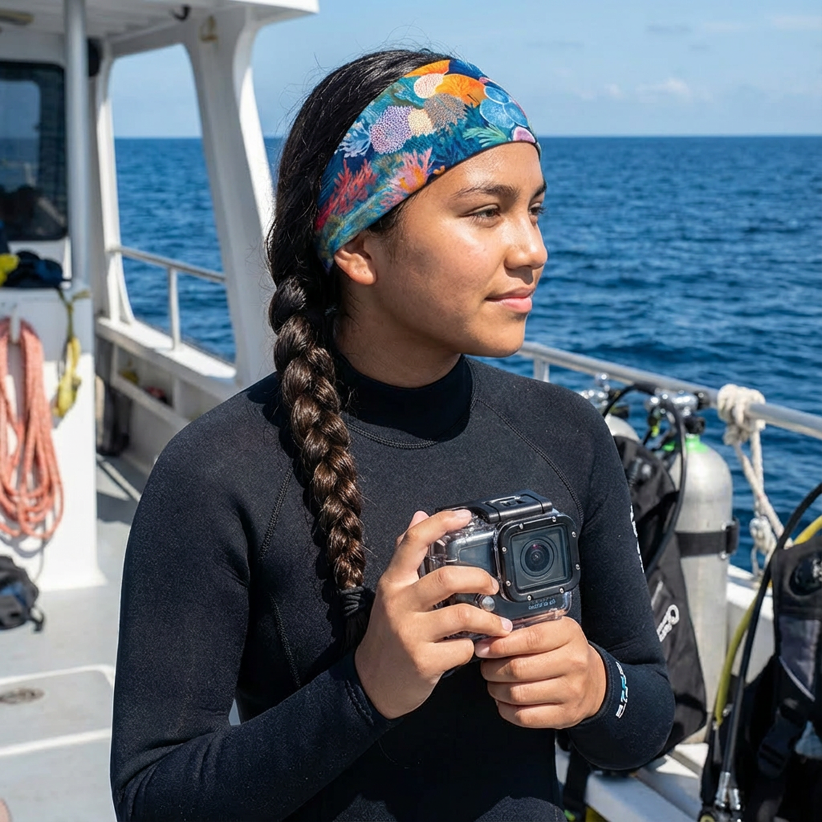 Sea-Ready Headband - Living Coral: Azure Bloom