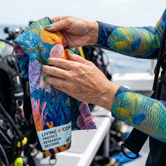 Pocket Gear Towel - Living Coral: Azure Bloom