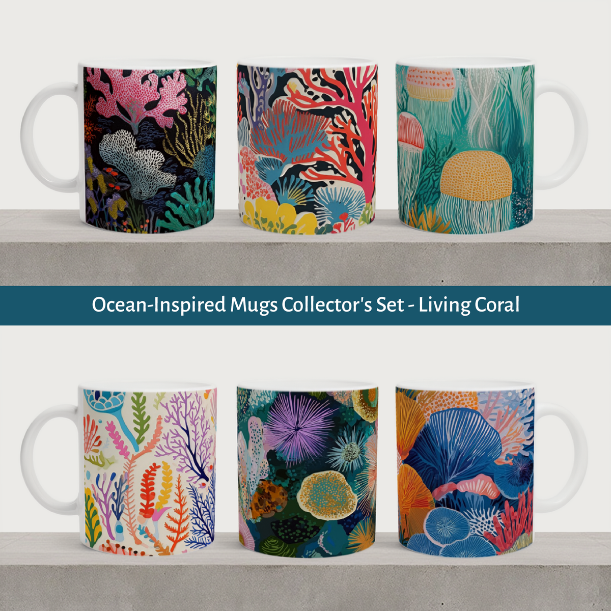 Ocean-Inspired Mugs Collector's Set - Living Coral