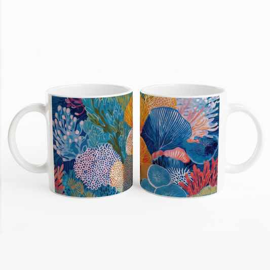 Ocean-Inspired Mugs Buddy Set - Living Coral: Azure Bloom